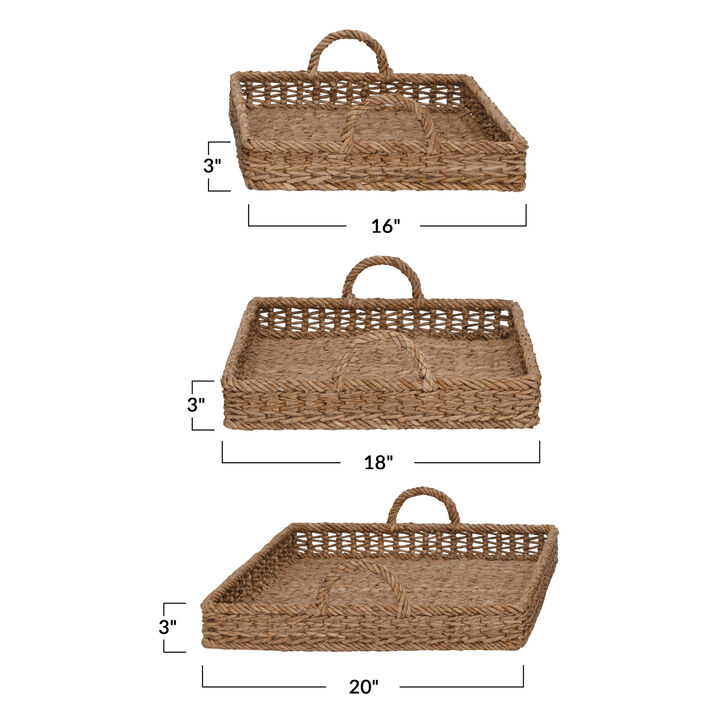 Decorative Water Hyacinth Tray, Set of 3