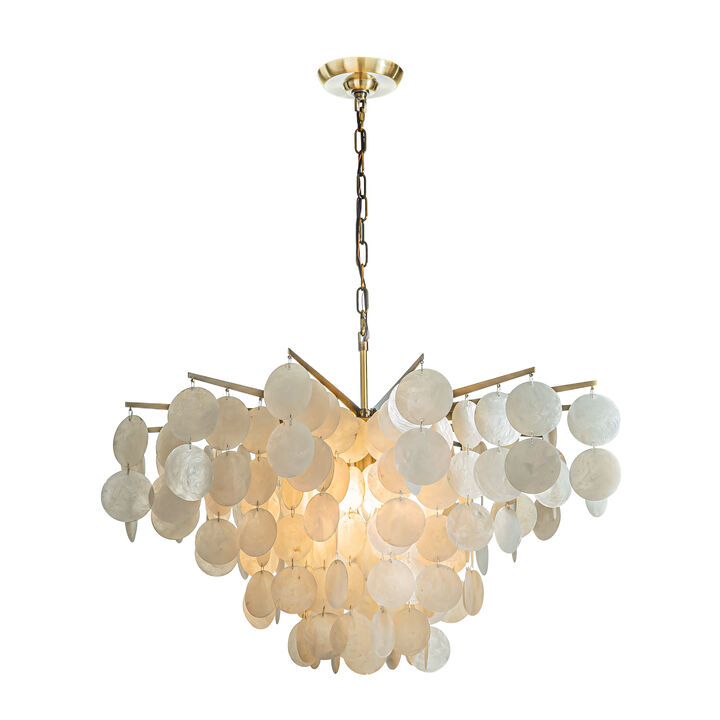 6-Light 29.5" Glam Coastal Capiz Tiered Chandelier With Seashell Accents