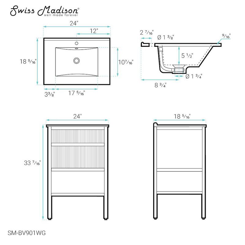 Cache 24" Freestanding Bathroom Vanity in White with Sink Top image number 6