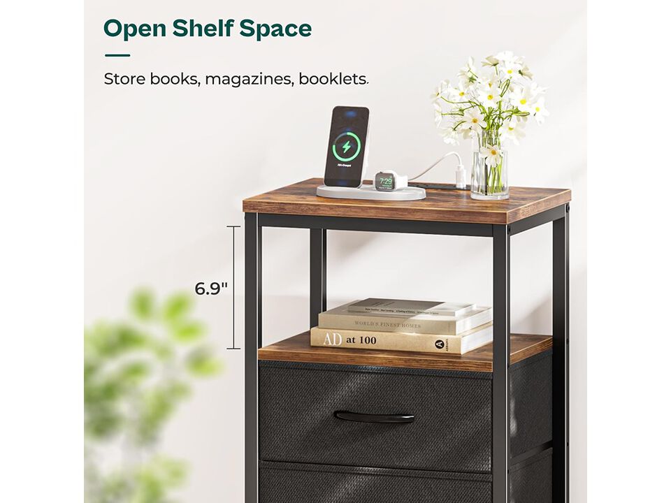 Huuger Bedside Table with USB Ports and Outlets