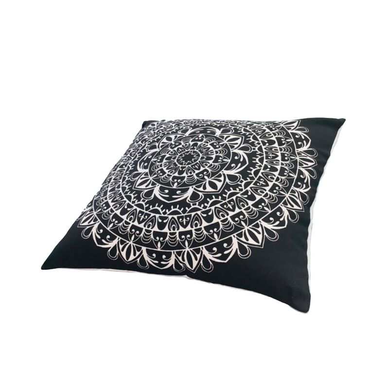 20 x 20 Square Cotton Accent Throw Pillows, Mandala Pattern, Set of 2, Black, White-Benzara