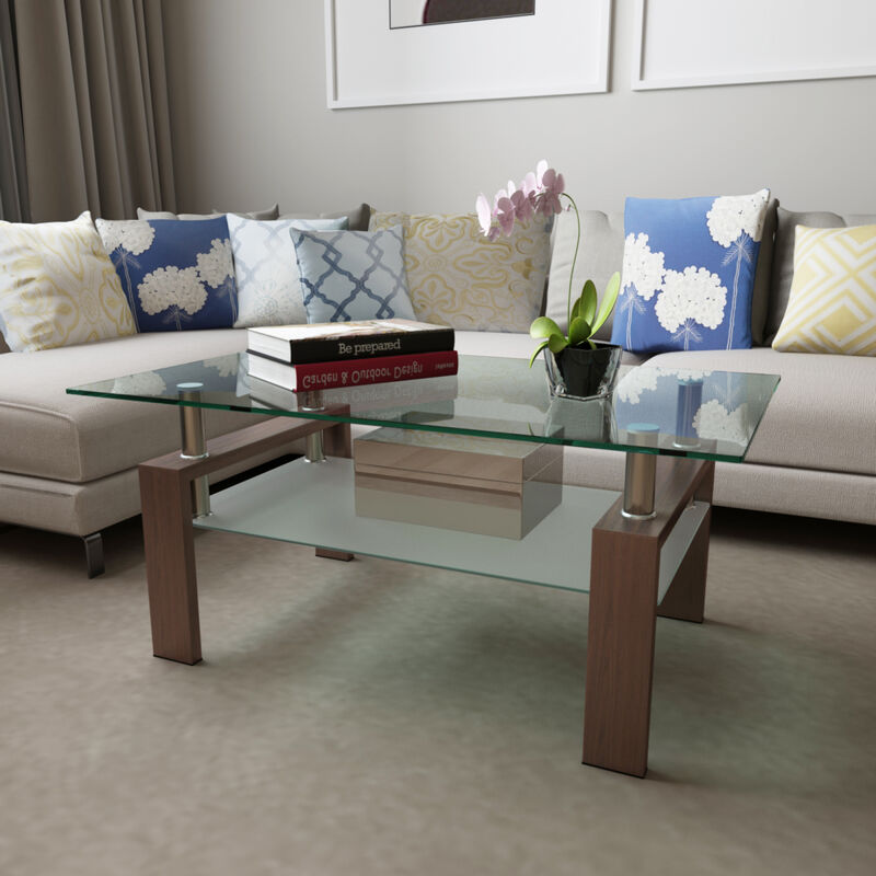 Streamdale Walnut Glass Coffee Table, Modern Center Table