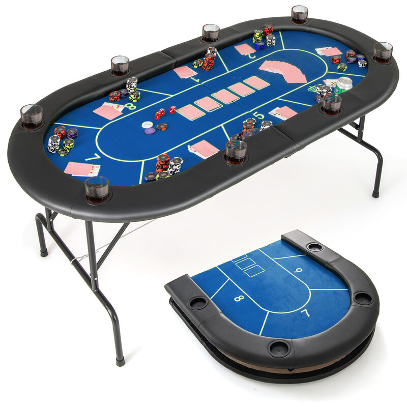Portable Folding Poker Table with 8 Built-In Cup Holders image number 3
