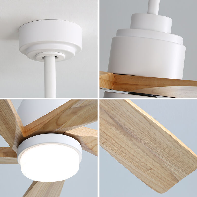 52" Ceiling Fan With Dimmable LED Light 5 Solid Wood Blades Remote Control Reversible DC Motor image number 5