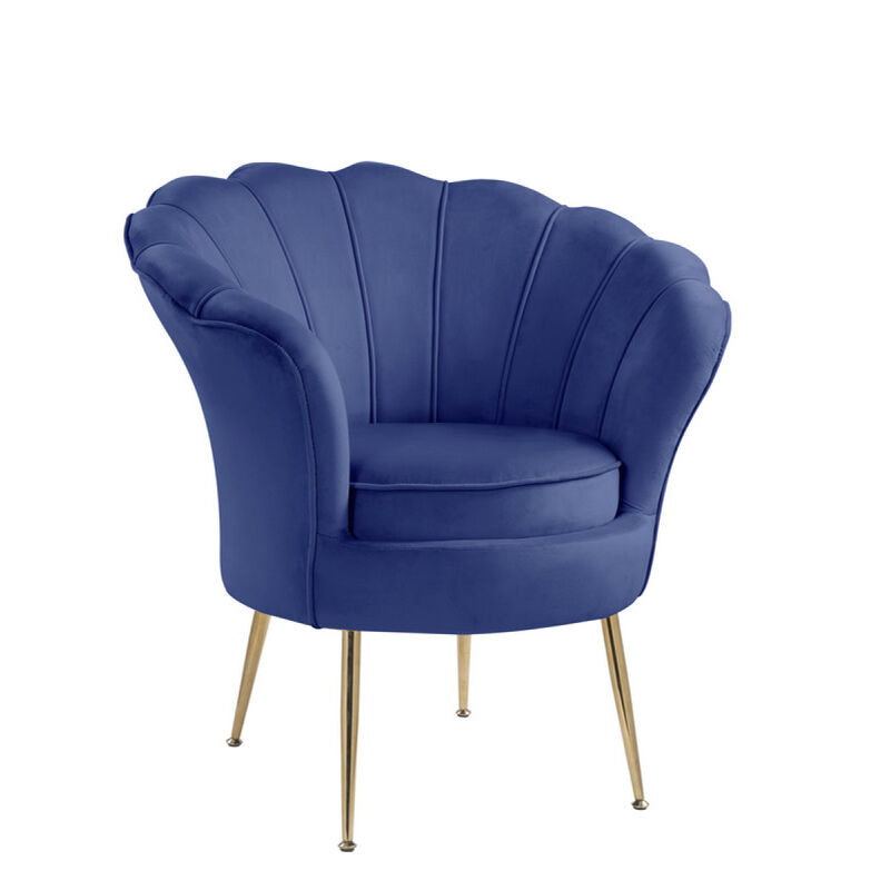 Streamdale Blue Velvet Barrel Accent Chair with Metal Legs