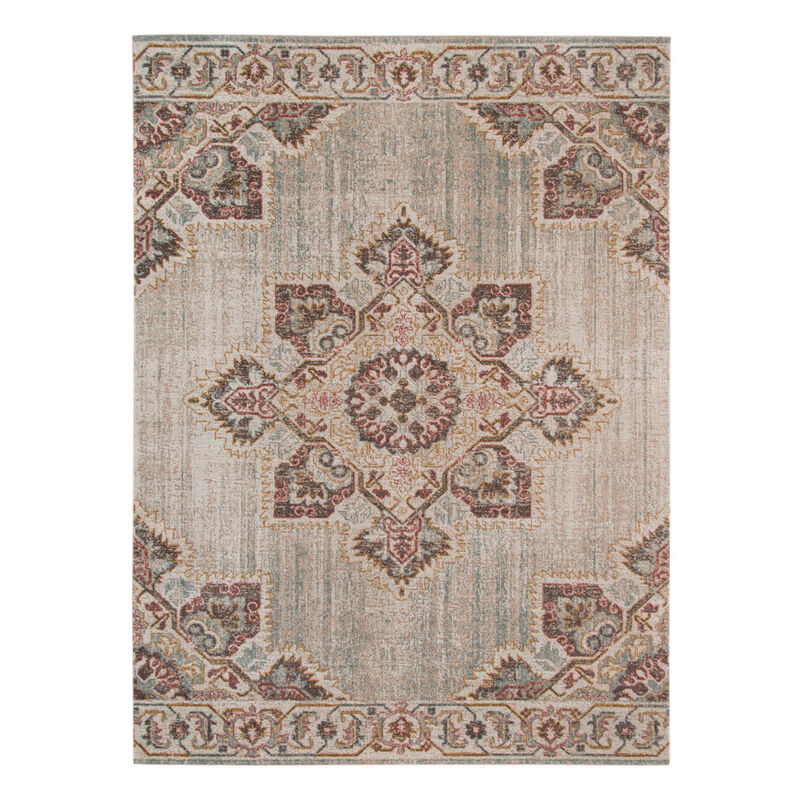 2 x 3 Beige Medallion Power Loom Area Rug With Fringe image number 0