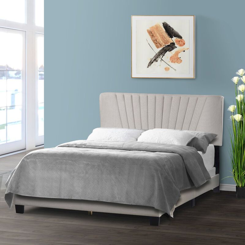 Glamour Home Autumn Beige Fabric Queen Bed with Decorative Stitching