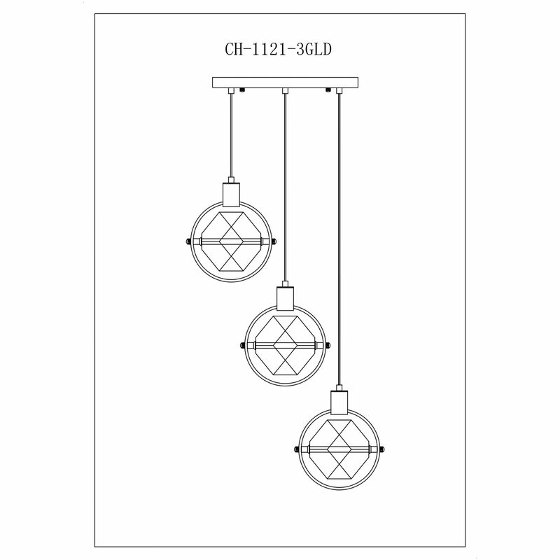 Hollywood Pendant Gold Metal and Acrylic 3 LED Lights Dimmable