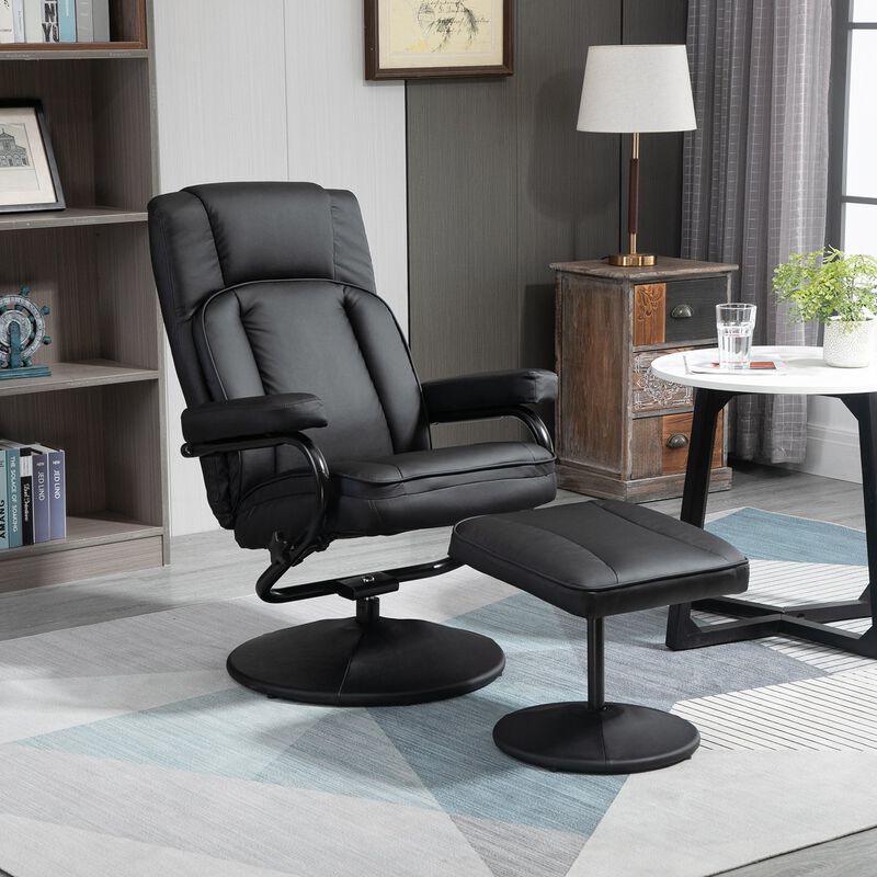 Swivel Recliner, Manual PU Leather Armchair with Ottoman Footrest for Living Room, Office, Bedroom, Black image number 2