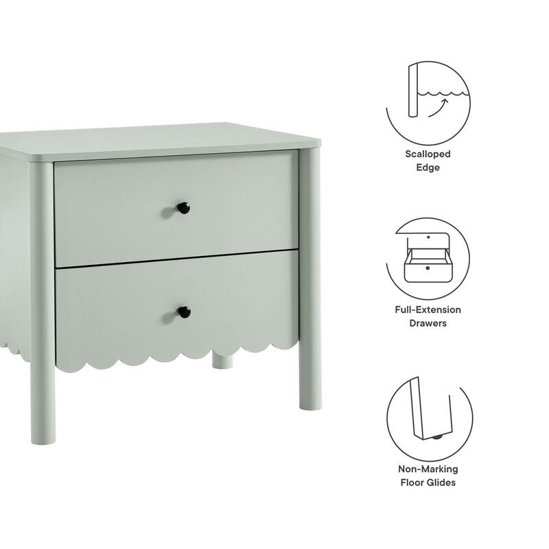 Modway Emmeline Scalloped 2-Drawer Nightstand in Sage image number 3