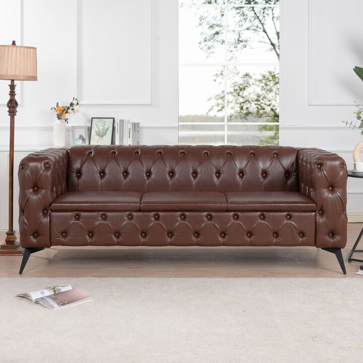 Cintco 84.06 Inch Chesterfield Tufted PU Leather 3‑Seat Sofa