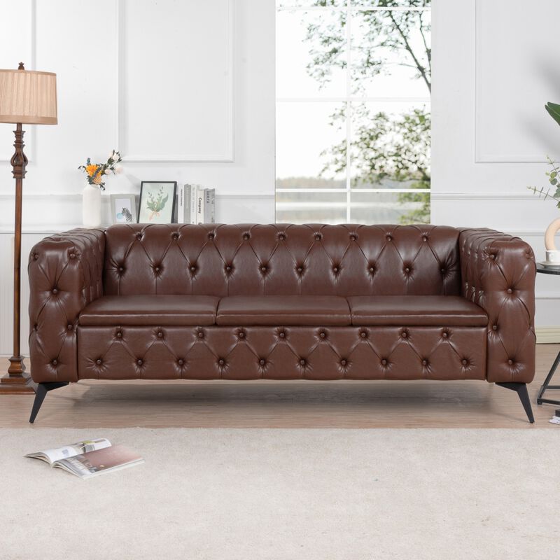 Cintco 84.06 Inch Chesterfield Tufted PU Leather 3‑Seat Sofa image number 1