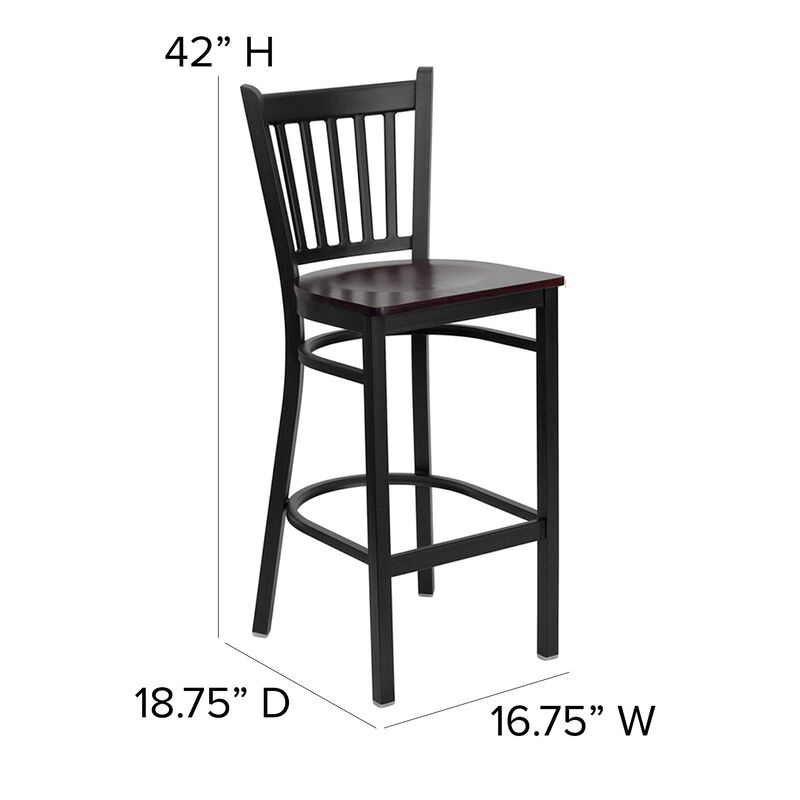 Flash Furniture HERCULES Series Black Vertical Back Metal Restaurant Barstool - Mahogany Wood Seat image number 2
