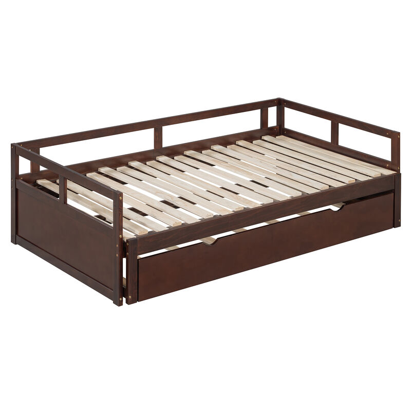 Merax Versatile Extending Twin-to-King Size Daybed with Trundle Solid Pine Wood Frame Built-In Wood Slats No Box Spring Needed Smooth Casters image number 3