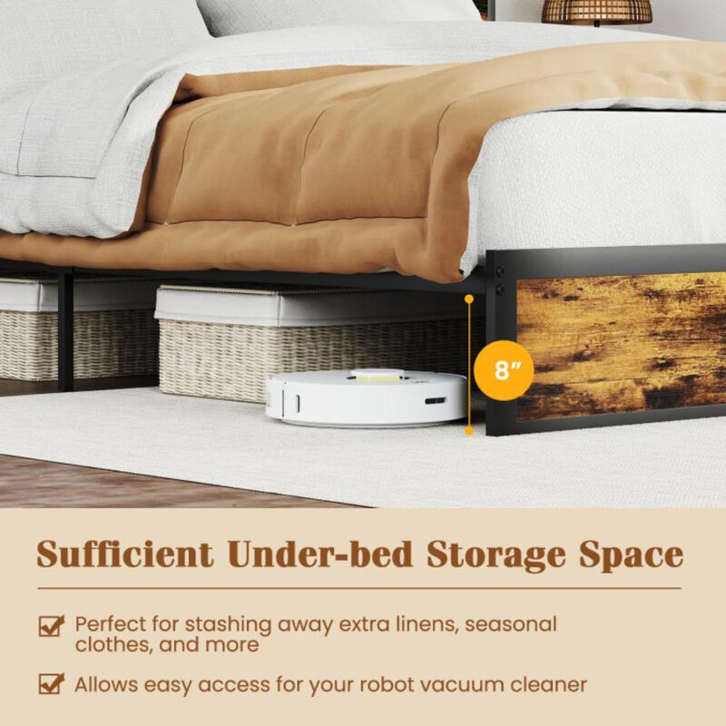 Hivvago Full Size Bed Frame with Storage Headboard Industrial Metal Platform Bed