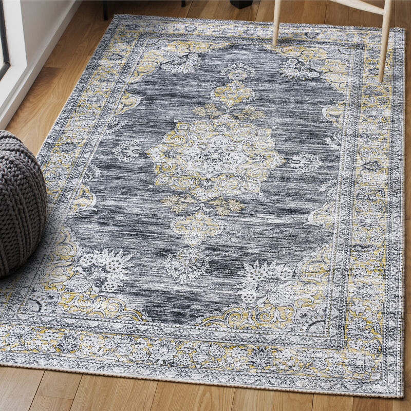 Bausch Bohemian Distressed Chenille Machine-Washable Dark Gray/Blue