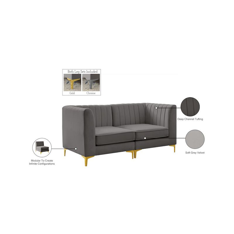 Meridian Furniture Alina Grey Velvet Modular Sofa