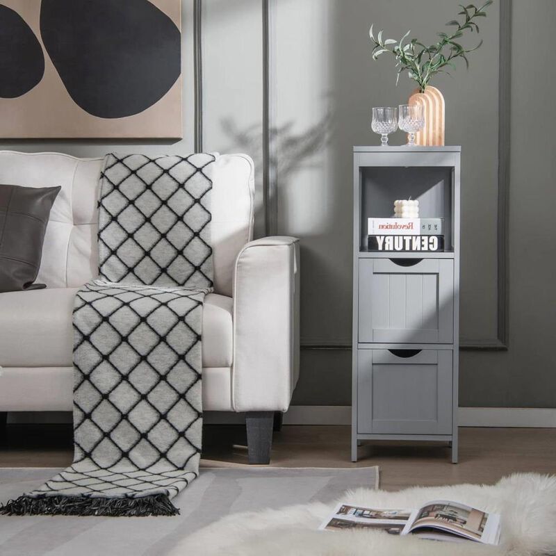 Hivvago Modern Farmhouse 2-Drawer Bathroom Floor Cabinet with Shelf in Grey Wood Finish