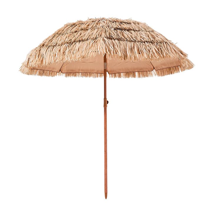 Thatched Patio Umbrella with Tilt, Hawaiian Style Beach Parasol for Pool & Garden