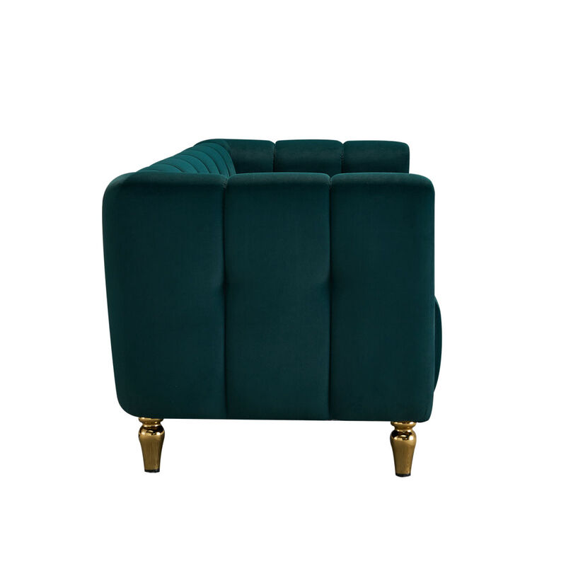 Modern Velvet Sofa 83.07 inch for Living Room Green Color