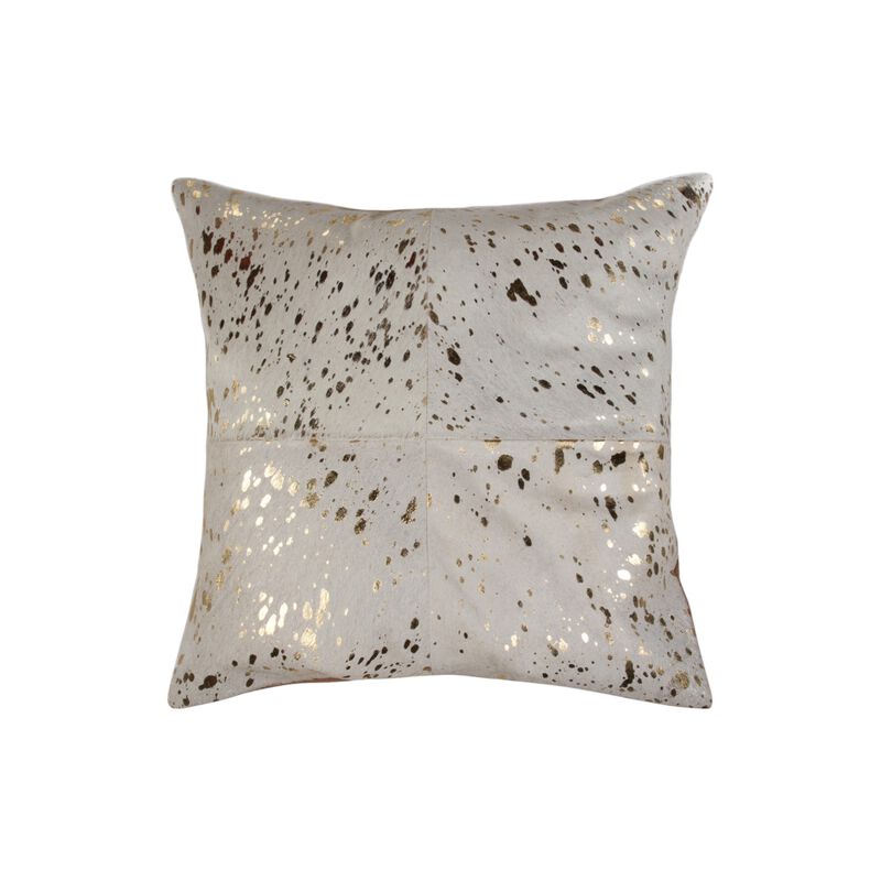 HomeRoots Set of Two 18" Natural and Gold Abstract Cowhide Throw Pillows with Glitter image number 2