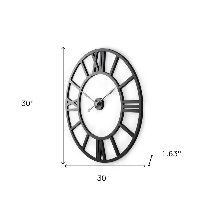 HomeRoots 30" Black Iron Analog Round Wall Clock image number 3