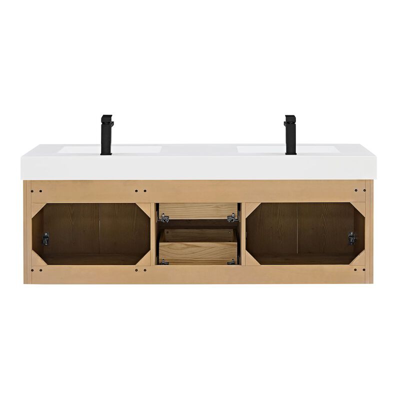 Altair-11 Double Bathroom Vanity in Light Brown White Artificial Drop-in Sink