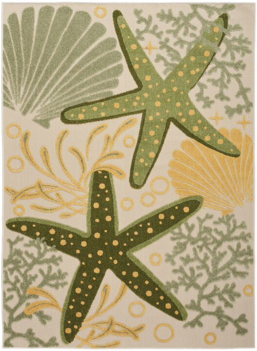 HomeRoots 6' X 9' Green And Yellow Starfish Indoor Outdoor Area Rug