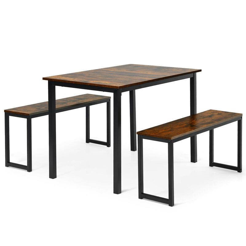 3-Piece Compact Dining Table Set with Benches for Kitchen or Dining Nooks