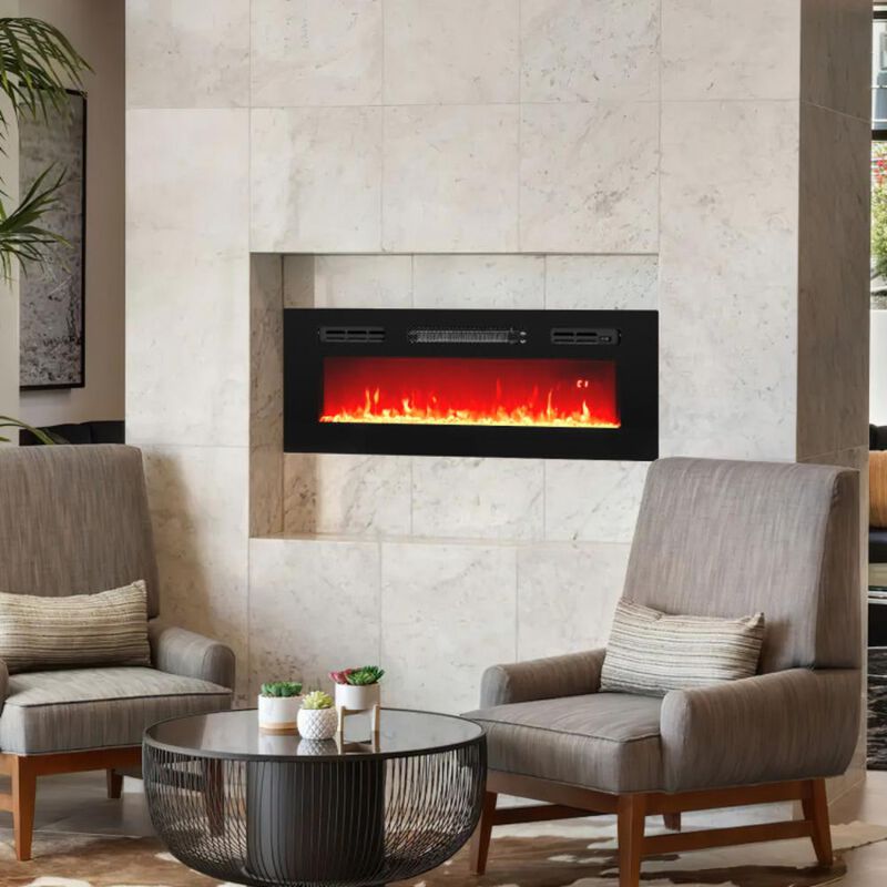 Hivvago 36 Inches Electric Fireplace Heater Recessed with LED Strip Lights and Remote Control