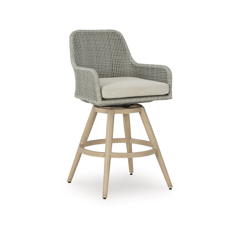Yami Swivel Barstool Set of 2, Gray Cushions and Wicker Woven Back image number 4