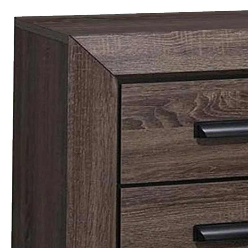 Two Drawer Nightstand With Scalloped Feet In Weathered Gray Grain Finish-Benzara
