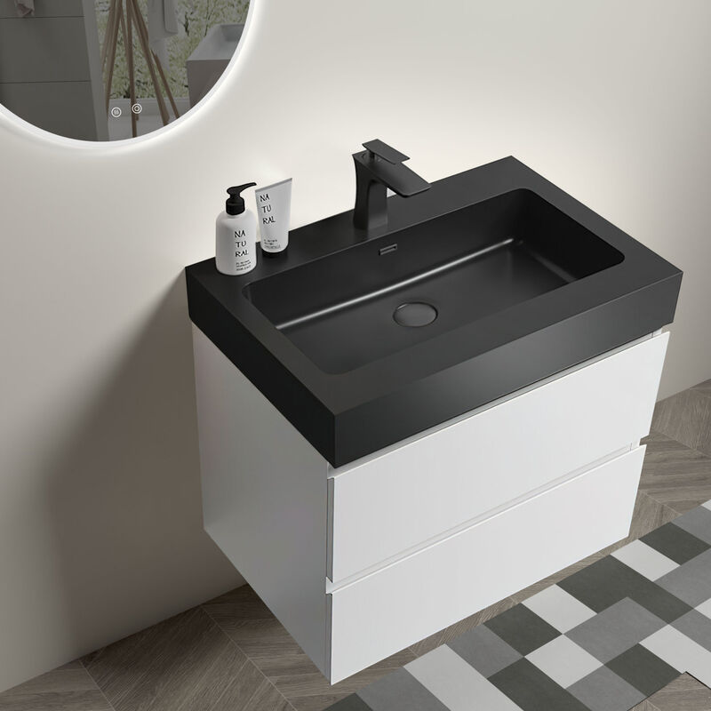 Alice 24" White Bathroom Vanity with Sink, Large Storage Wall Mounted Floating Bathroom Vanity for Modern Bathroom, One-Piece Black Sink Basin without Drain and Faucet