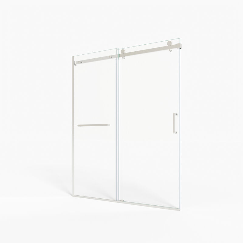 Brushed Nickel Aluminum Shower Door, Reversible Installation with Safety Glass & Towel Bar