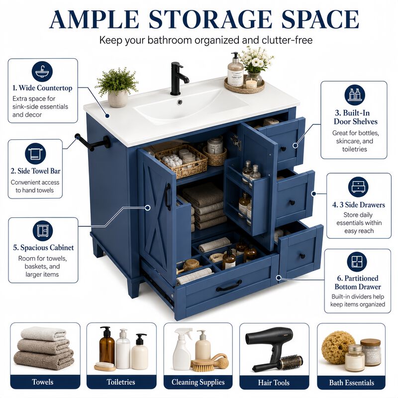 Zibpop 36 Inch Bathroom Vanity with Sink image number 4