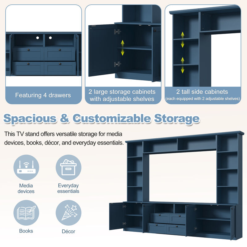 Merax Large TV Stand with Customizable Storage, Adjustable Overhead Bridge, Open Media Shelf image number 6