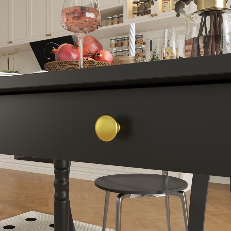 FUFU&GAGA Black Dining Table with Drawer, MDF & Rubberwood Construction (47.2" W x 29.4" H x 23.6" D), Black