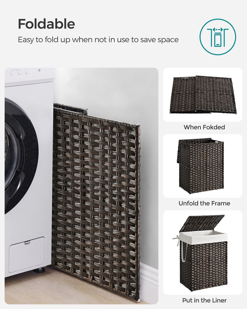 90L Laundry Basket with Lid Handles Synthetic Rattan Brown Hamper image number 3