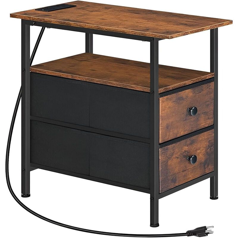 Narrow Side Table with Charging Station, Slim End Table with Storage Shelves image number 0