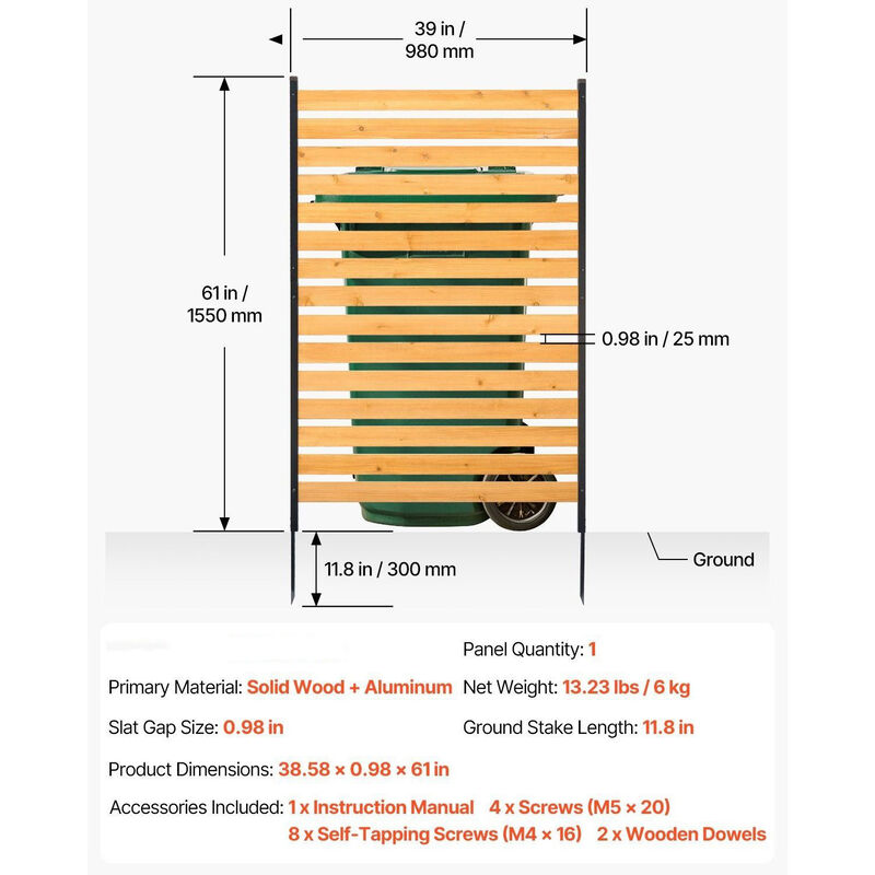 1-Panel Wood Fence Screen for Air Conditioner, Pool, Garden Equipment Enclosure-Natural image number 2