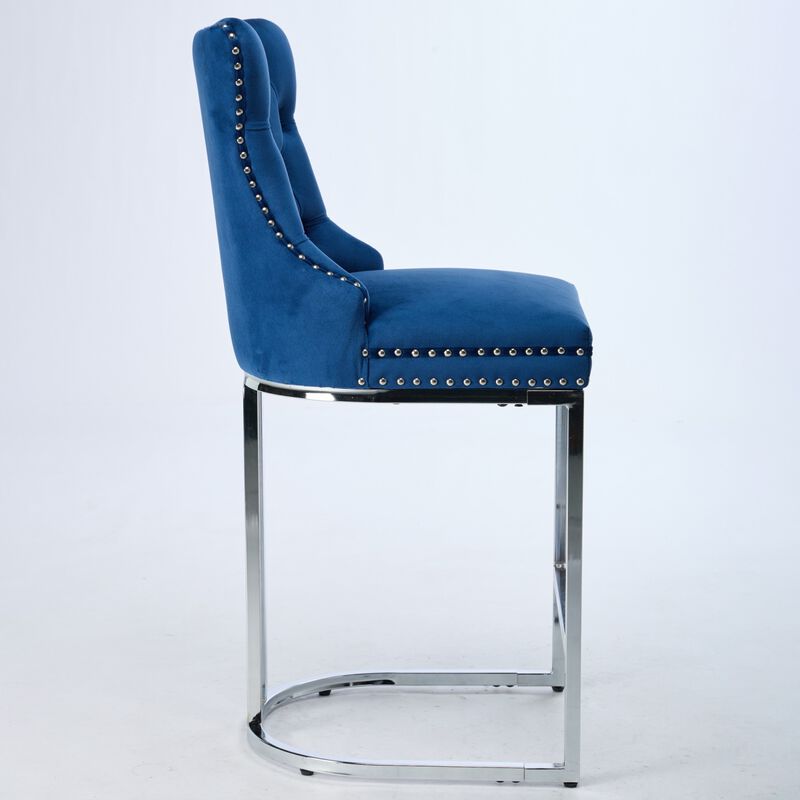 Streamdale 25'' Velvet Counter Height Bar Stools (2 Pack) with Button Back and Metal Legs image number 4