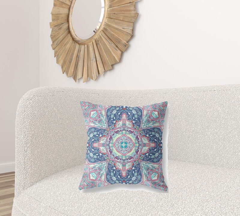 Homezia 20"Blue Pink Floral Geo Zippered Suede Throw Pillow