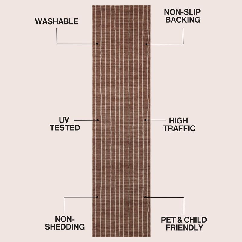 Orton Distressed Ticking Stripe Non-Slip Machine-Washable Area Rug image number 2