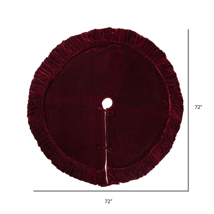 Vickerman 72" Plush Red Velvet Christmas Tree Skirt - Self Cord Detail - Fully Lined - Tie Closure - Festive Red Colored Tree Skirt - Festive Velvet Christmas Decor