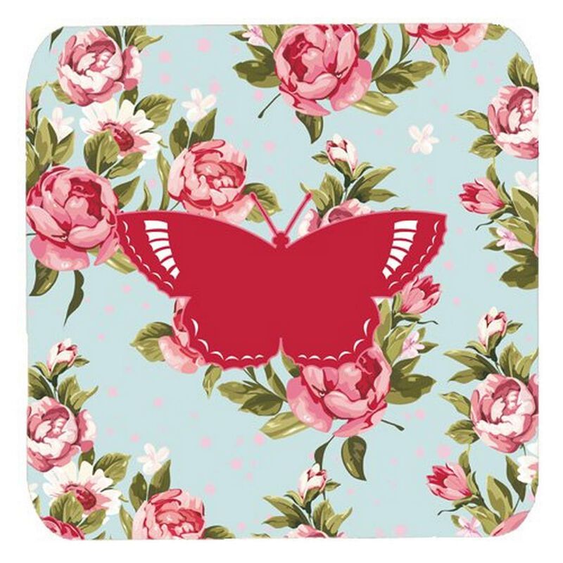Caroline's Treasures BB1029-RS-BU-FC Butterfly Shabby Chic Blue Roses Foam Coasters (Set of 4), 3.5 H x 3.5 W, Multicolor
