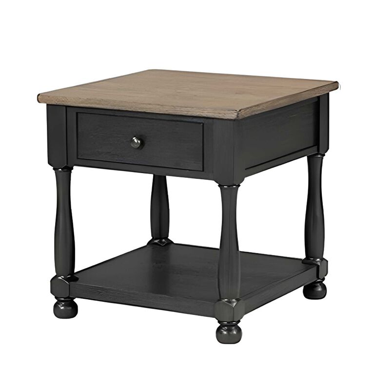 Ginie 4pc Queen Bedroom Set, USB Bedside Table, Black Rustic Oak Brown image number 4