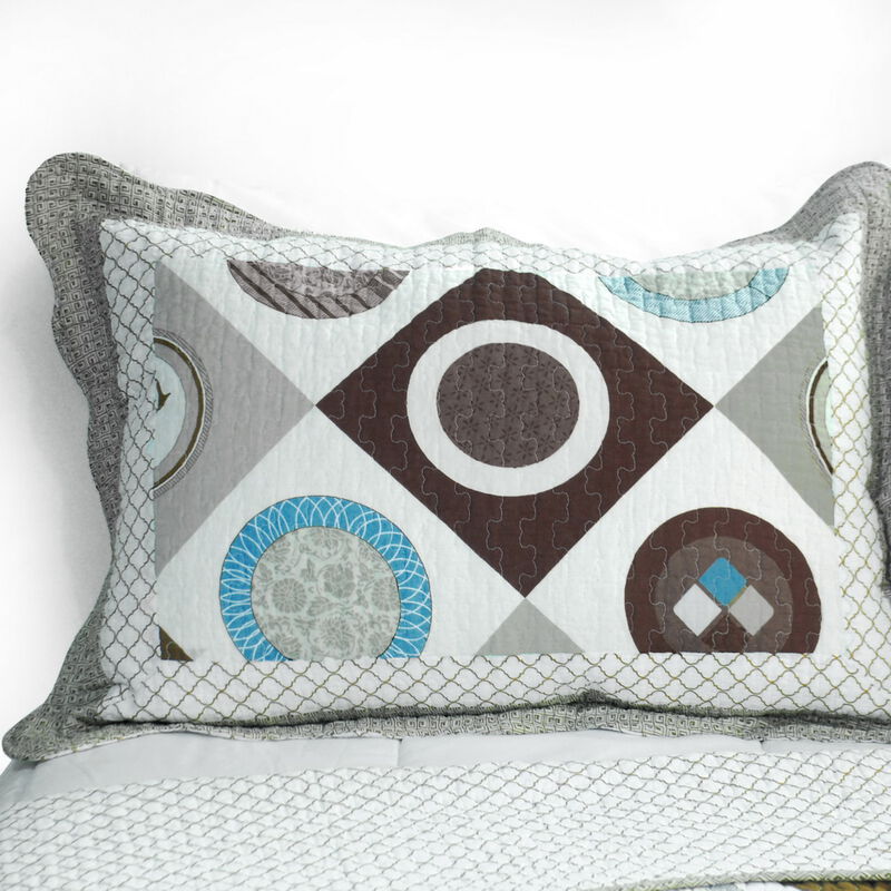 Queen Size 3-Piece Cotton Vermicelli Quilted Printed Quilt Set with Matching Pillow Shams image number 2