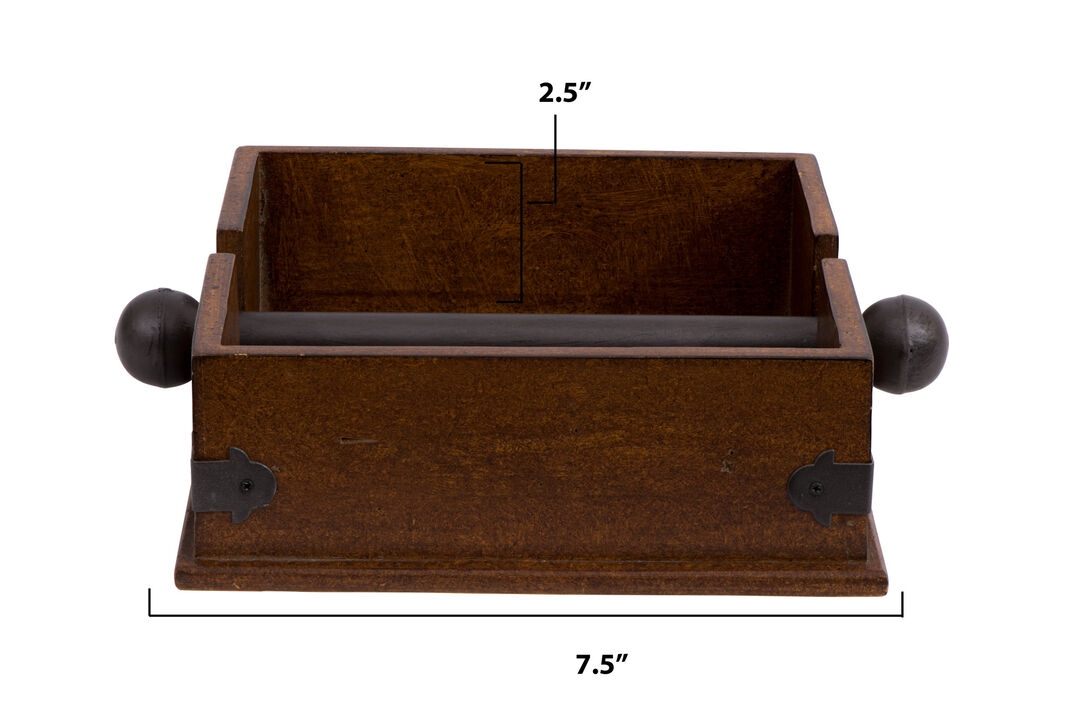 Vintage Wood and Metal Dinner Napkin Holder, Brown and Black