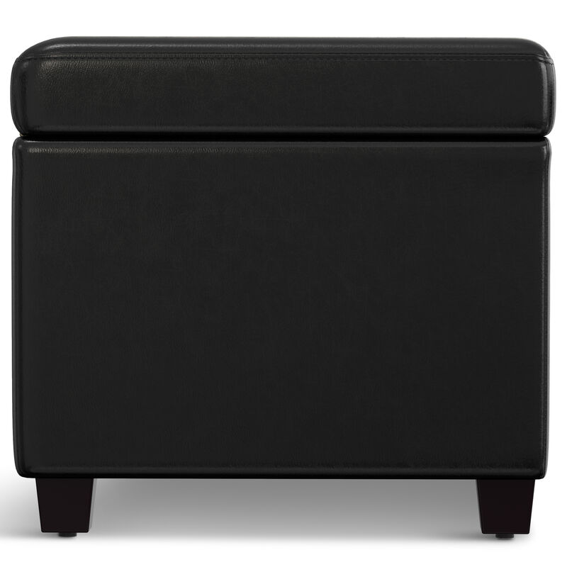 Avalon Extra Large Storage Ottoman Bench in Midnight Black Faux Leather