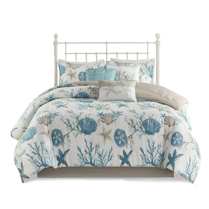 Gracie Mills Koreen 7-Piece Coastal Dreams Cotton Sateen Comforter Set